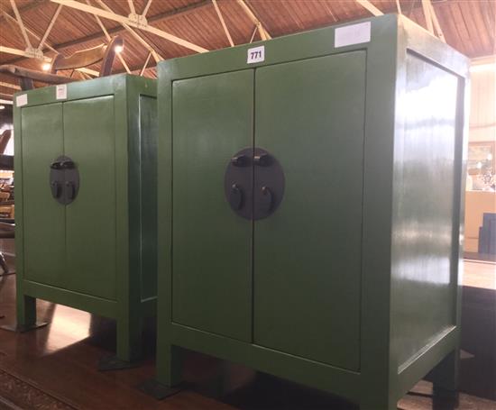 Pair Chinese green painted bedside cabinets